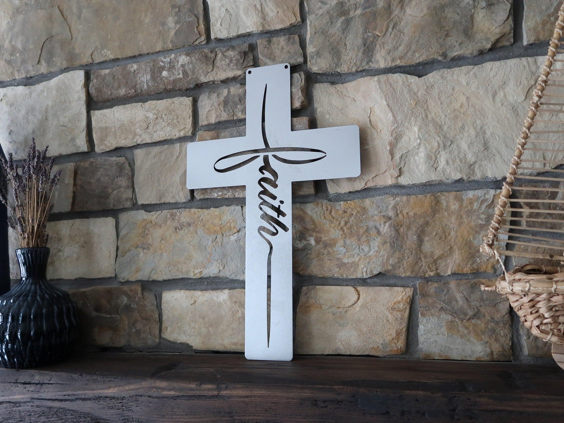 Faith Cross Metal Wall Decor, Religious Wall Hanging - properfabrication