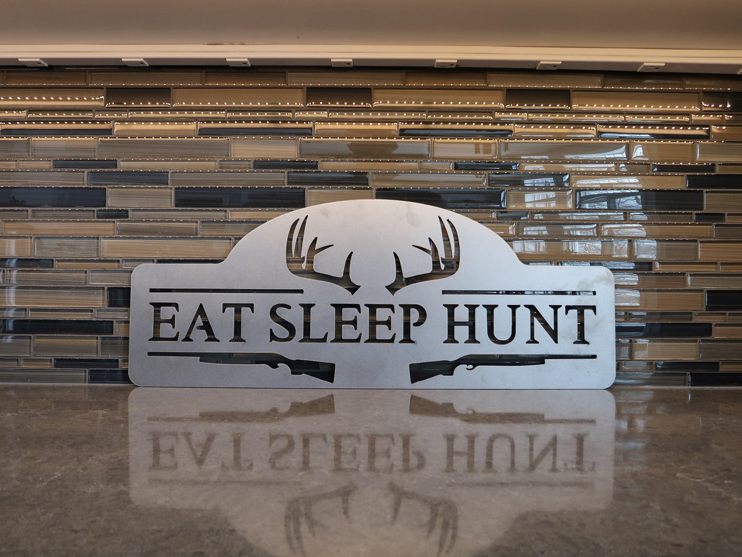 Eat Sleep Hunt Metal Sign, Hunting Wall Decor, Antler Art - properfabrication