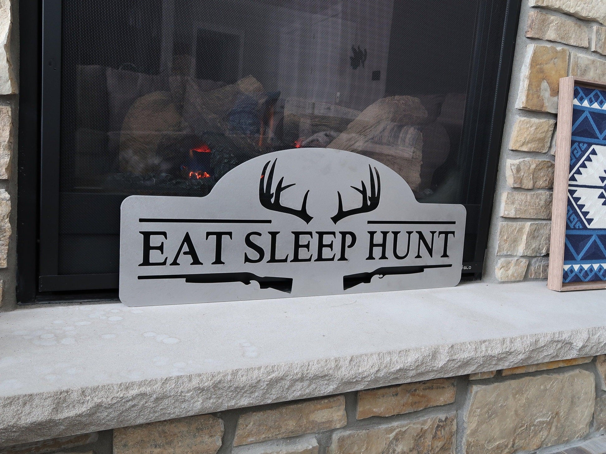 Eat Sleep Hunt Metal Sign, Hunting Wall Decor, Antler Art - properfabrication