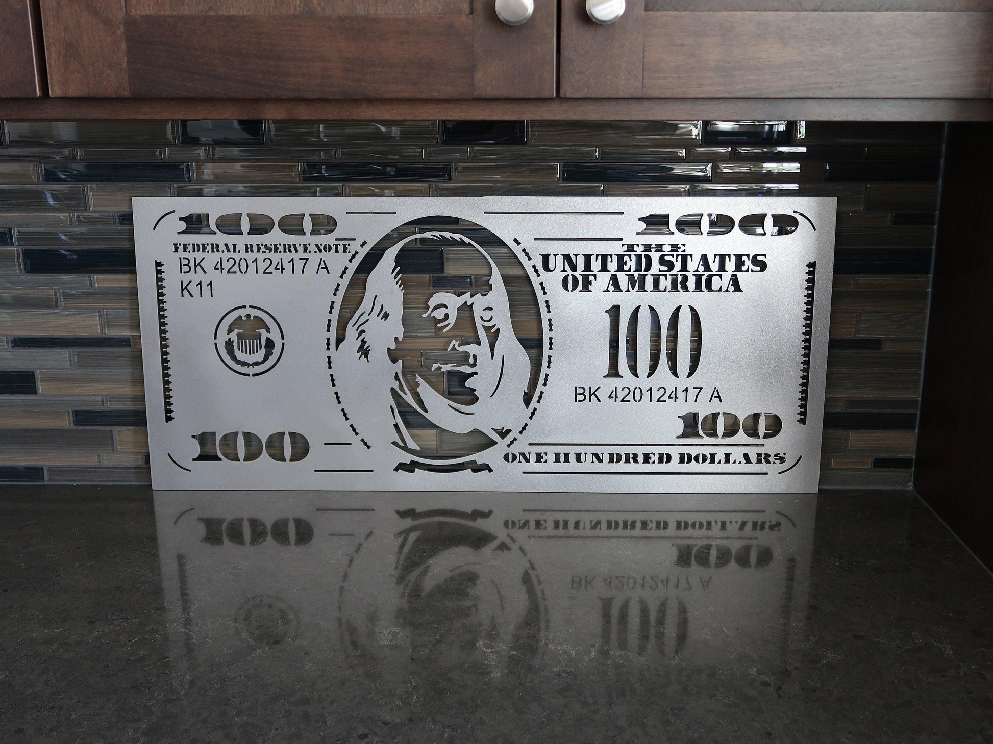 Hundred Dollar Bill Metal Wall Art, Office Decor - properfabrication