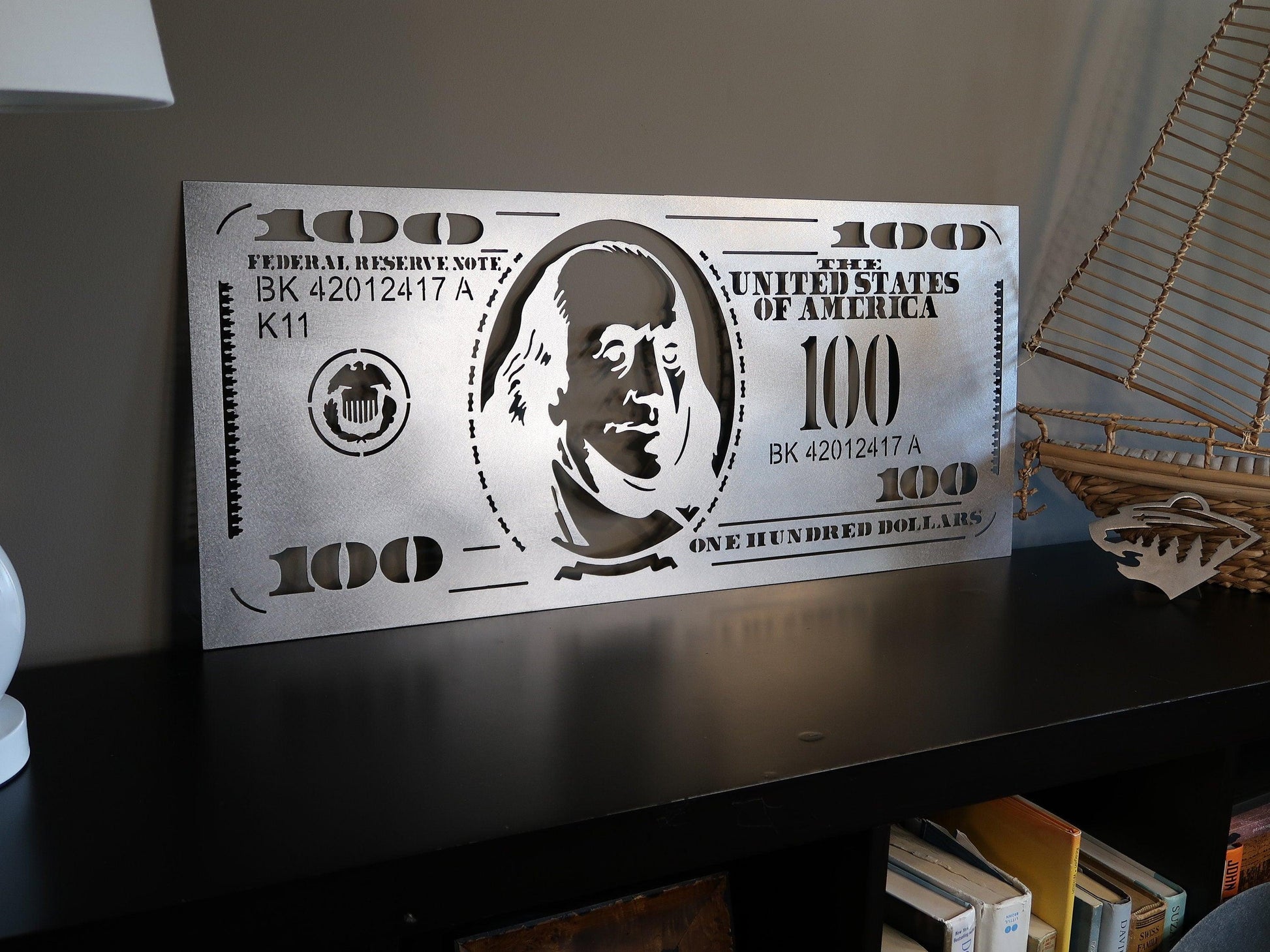 Hundred Dollar Bill Metal Wall Art, Office Decor - properfabrication