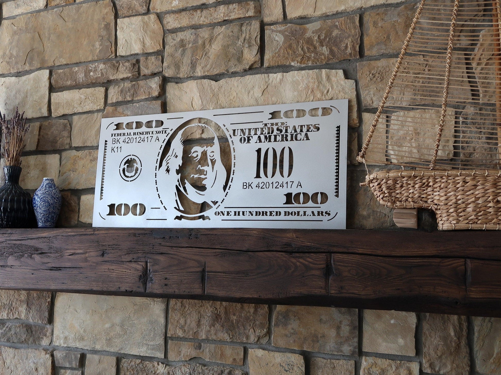 Hundred Dollar Bill Metal Wall Art, Office Decor - properfabrication